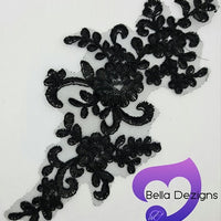 BLACK - Lace Applique Motif - Bridal Flower