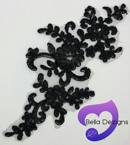 BLACK - Lace Applique Motif - Bridal Flower