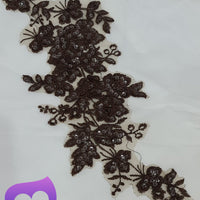 BROWN - Lace Applique Motif - Embroided Sequin