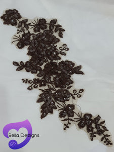 BROWN - Lace Applique Motif - Embroided Sequin