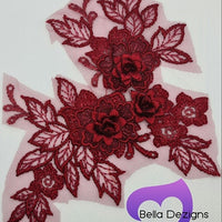 BURGUNDY - Lace Applique Motif - 3D 3 Flower