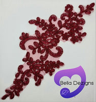 BURGUNDY - Lace Applique Motif - Bridal Flower
