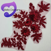 BURGUNDY - Lace Applique Motif - 3D 4 Flower
