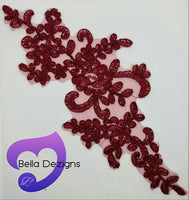 BURGUNDY - Lace Applique Motif - Bridal Flower
