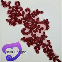 BURGUNDY - Lace Applique Motif - Bridal Flower