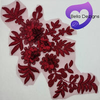 BURGUNDY - Lace Applique Motif - 3D 4 Flower
