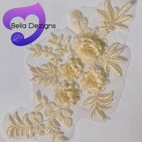 CHAMPAGNE - Lace Applique Motif - 3D 4 Flower
