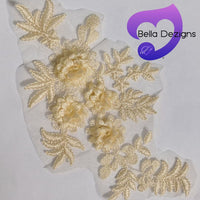 CHAMPAGNE - Lace Applique Motif - 3D 4 Flower
