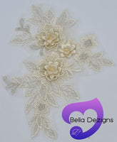 CHAMPAGNE - Lace Applique Motif - 3D 3 Flower
