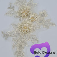 CHAMPAGNE - Lace Applique Motif - 3D 3 Flower