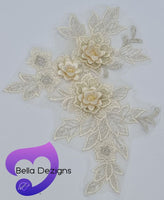 CHAMPAGNE - Lace Applique Motif - 3D 3 Flower
