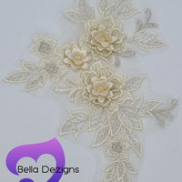 CHAMPAGNE - Lace Applique Motif - 3D 3 Flower