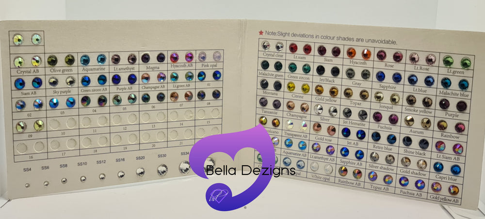 Rhinestone Size & Colour Chart