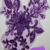 DARK PURPLE - Lace Applique Motif - 3D Sequined 1 Flower