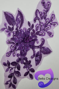 DARK PURPLE - Lace Applique Motif - 3D Sequined 1 Flower