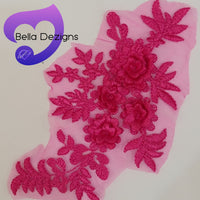 FUCHSIA - Lace Applique Motif - 3D 4 Flower
