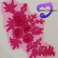 FUCHSIA - Lace Applique Motif - 3D 4 Flower
