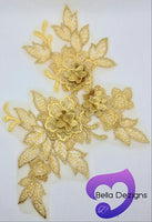 GOLD - Lace Applique Motif - 3D 3 Flower
