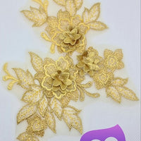 GOLD - Lace Applique Motif - 3D 3 Flower