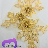 GOLD - Lace Applique Motif - 3D 3 Flower