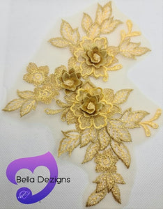 GOLD - Lace Applique Motif - 3D 3 Flower