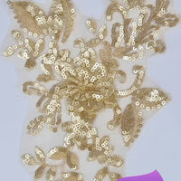 GOLD - Lace Applique Motif - 3D Sequined 1 Flower