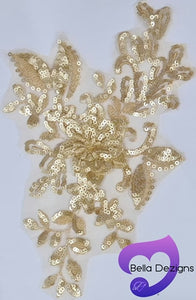 GOLD - Lace Applique Motif - 3D Sequined 1 Flower