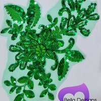 GREEN - Lace Applique Motif - 3D Sequined 1 Flower