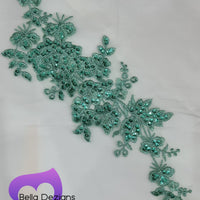 GREEN - Lace Applique Motif - Embroided Sequin