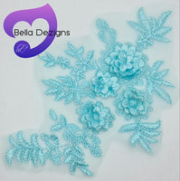 ICE BLUE - Lace Applique Motif - 3D 4 Flower
