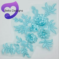 ICE BLUE - Lace Applique Motif - 3D 4 Flower