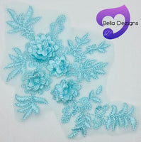 ICE BLUE - Lace Applique Motif - 3D 4 Flower
