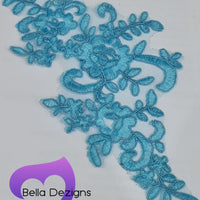 LAKE BLUE - Lace Applique Motif - Bridal Flower