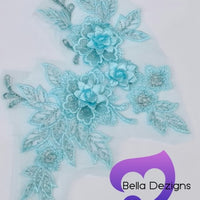 LAKE BLUE - Lace Applique Motif - 3D 3 Flower