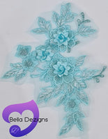 LAKE BLUE - Lace Applique Motif - 3D 3 Flower
