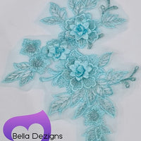 LAKE BLUE - Lace Applique Motif - 3D 3 Flower