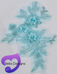 LAKE BLUE - Lace Applique Motif - 3D 3 Flower