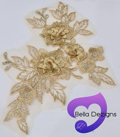 LATTE GOLD - Lace Applique Motif - 3D 3 Flower
