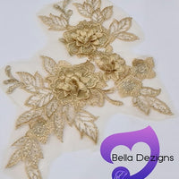 LATTE GOLD - Lace Applique Motif - 3D 3 Flower