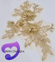 LATTE GOLD - Lace Applique Motif - 3D 3 Flower
