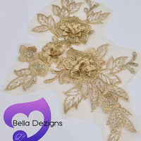 LATTE GOLD - Lace Applique Motif - 3D 3 Flower