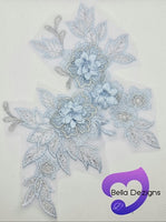 LIGHT BLUE - Lace Applique Motif - 3D 3 Flower
