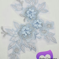 LIGHT BLUE - Lace Applique Motif - 3D 3 Flower