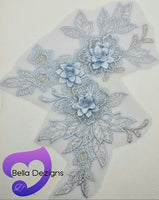 LIGHT BLUE - Lace Applique Motif - 3D 3 Flower
