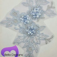 LIGHT BLUE - Lace Applique Motif - 3D 3 Flower