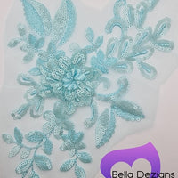 LIGHT BLUE - Lace Applique Motif - 3D Sequined 1 Flower