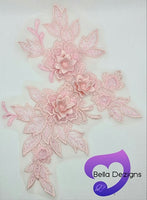 LIGHT PINK - Lace Applique Motif - 3D 3 Flower
