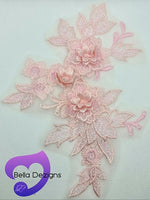 LIGHT PINK - Lace Applique Motif - 3D 3 Flower
