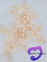 LIGHT PEACH - Lace Applique Motif - 3D 3 Flower
