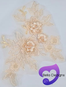 LIGHT PEACH - Lace Applique Motif - 3D 3 Flower